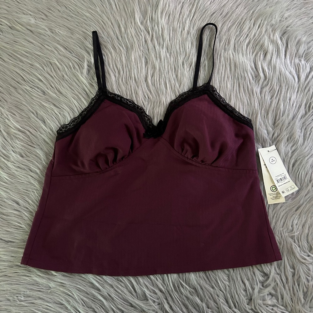 No Boundaries Lace Lined Tank Top Womens Size Medium Maroon Sleeveless Shirt